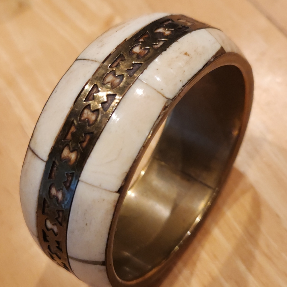Brass and Bone Bangle Bracelet